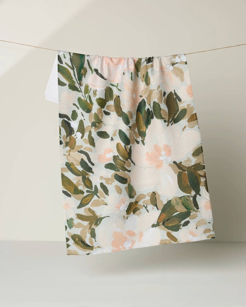 Painted Blossoms Geometry Tea Towel