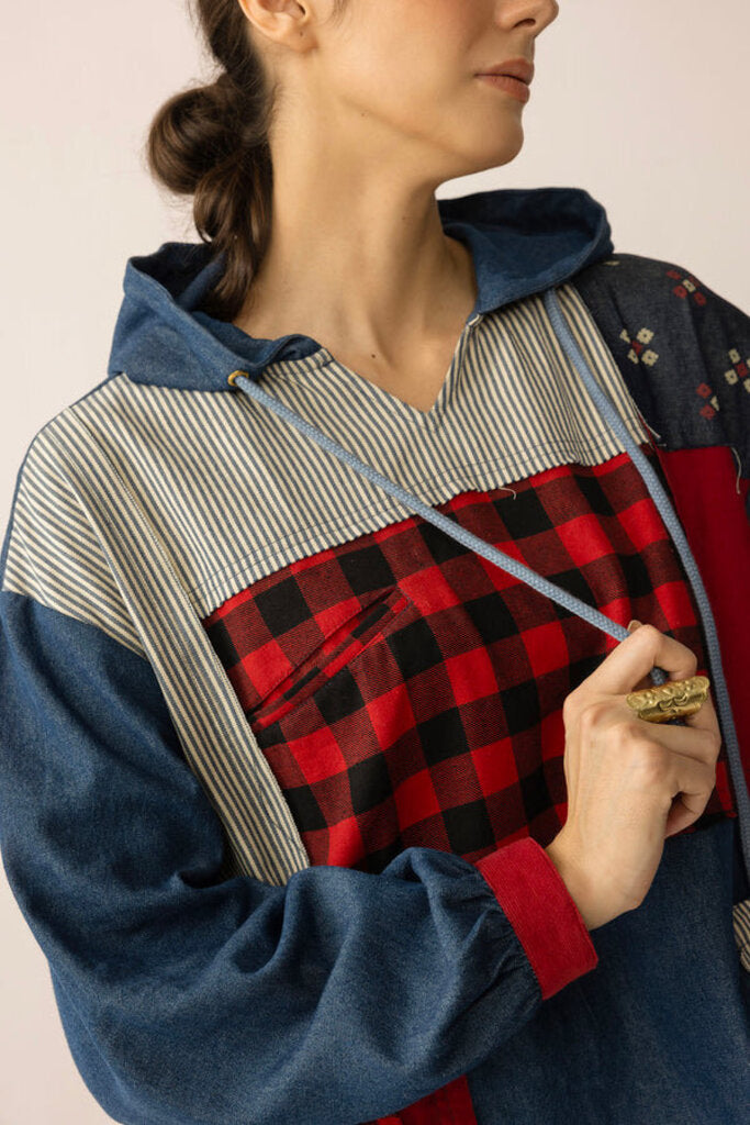 The Americana Patchwork Hoodie in Cherry Denim XXL - BWE-12549-HS