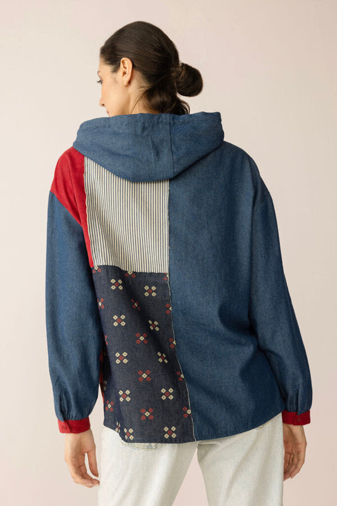 The Americana Patchwork Hoodie in Cherry Denim XXL - BWE-12549-HS