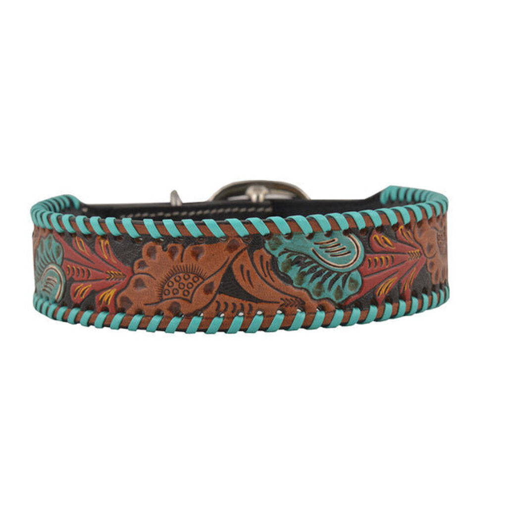 Full Bloom Hand Tooled Leather Dog Collar S-5756 XSM
