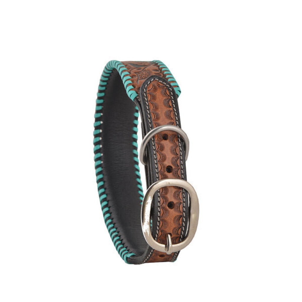 Full Bloom Hand Tooled Leather Dog Collar S-5756 XSM